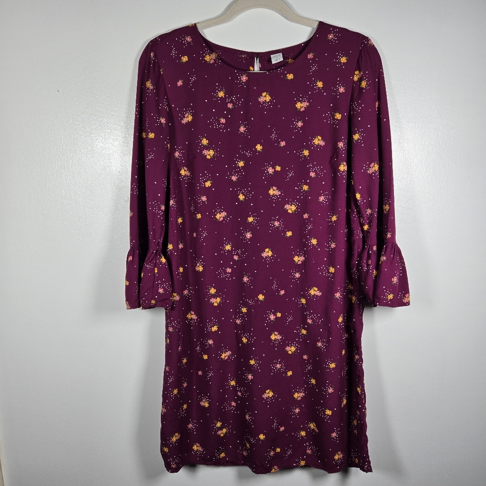 Old Navy Purple Ditsy Floral 3/4 Bell Sleeve Shift Dress Size Small